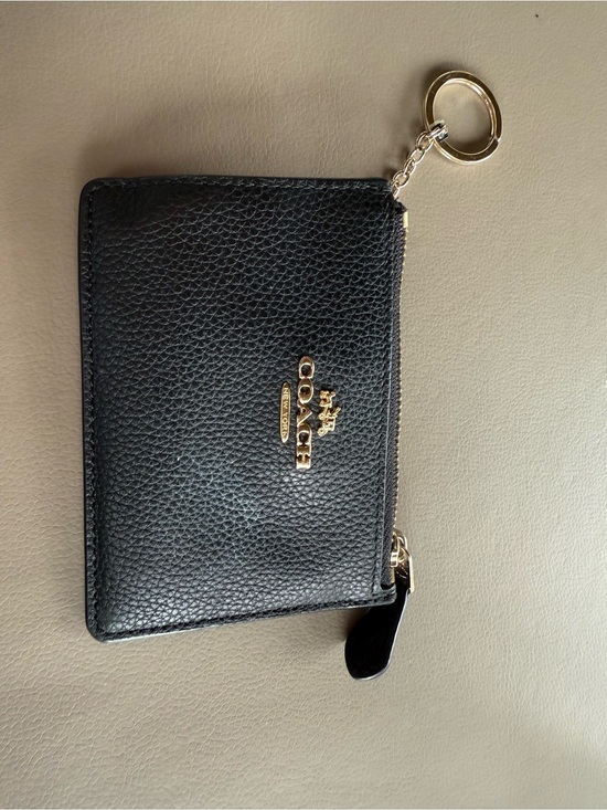 Coach Handbags - Coach Black Pebbled Leather Zip Key Card Wallet with Gold Hardware